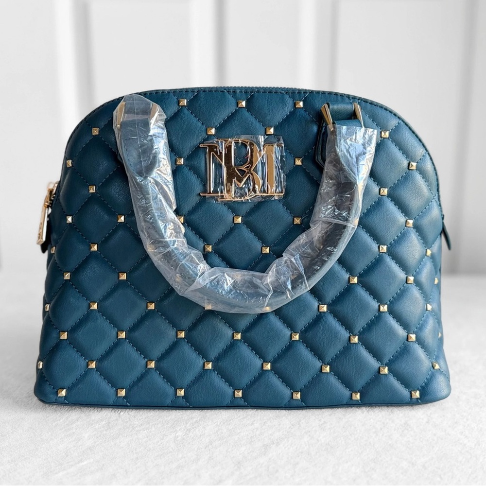 NWT Badgley Mischka Diamond Quilted Dome Satchel – Dark Green Teal Studded